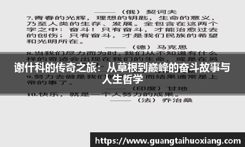 谢什科的传奇之旅：从草根到巅峰的奋斗故事与人生哲学